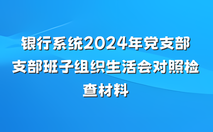 银行系统2024年党支部支部班子组织生活会对照检查材料