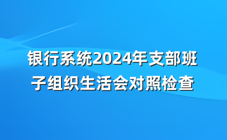银行系统2024年支部班子组织生活会对照检查