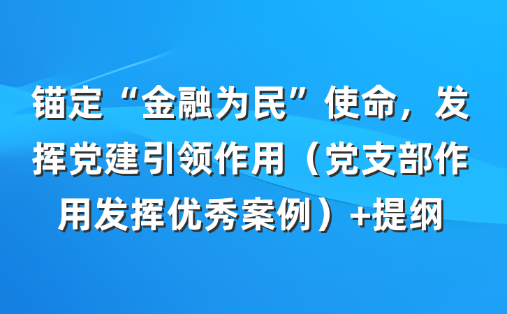 锚定“金融为民”使命，发挥党建引领作用（党支部作用发挥优秀案例） 提纲