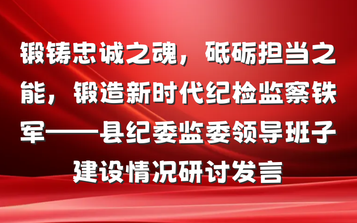 锻铸忠诚之魂，砥砺担当之能，锻造新时代纪检监察铁军——县纪委监委领导班子建设情况研讨发言