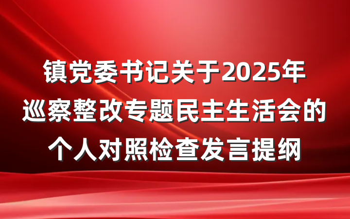 镇党委书记关于2025年巡察整改专题民主生活会的个人对照检查发言提纲
