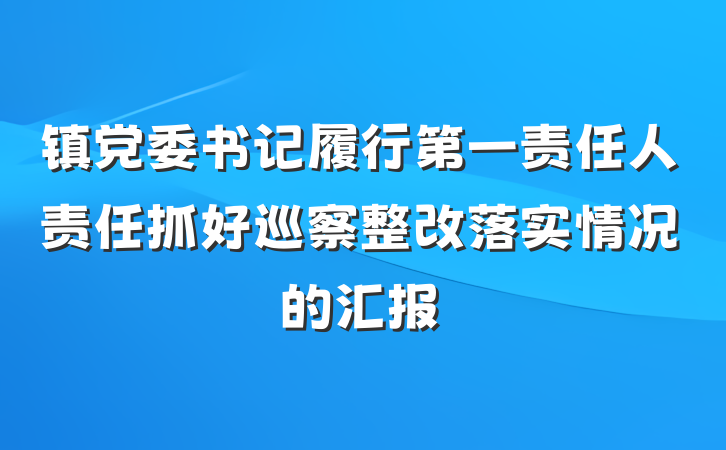 镇党委书记履行第一责任人责任抓好巡察整改落实情况的汇报