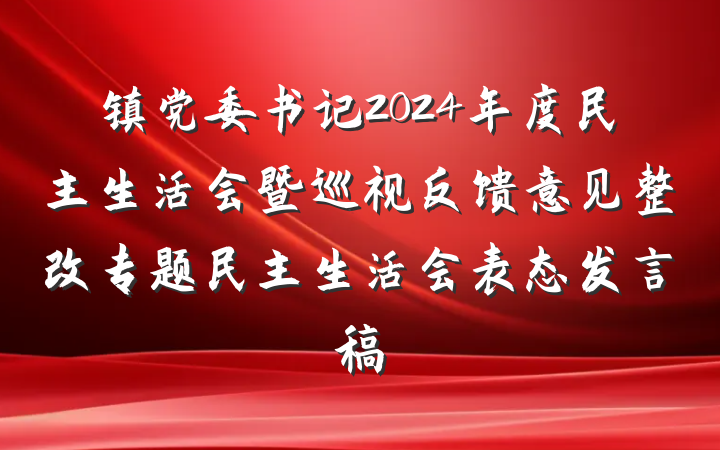 镇党委书记2024年度民主生活会暨巡视反馈意见整改专题民主生活会表态发言稿