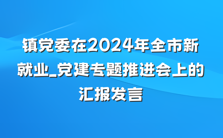 镇党委在2024年全市新就业_党建专题推进会上的汇报发言