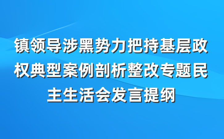 镇领导涉黑势力把持基层政权典型案例剖析整改专题民主生活会发言提纲