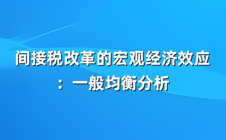 间接税改革的宏观经济效应：一般均衡分析