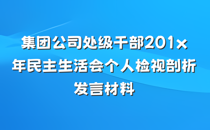 集团公司处级干部201x年民主生活会个人检视剖析发言材料