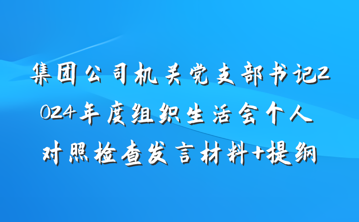 集团公司机关党支部书记2024年度组织生活会个人对照检查发言材料 提纲