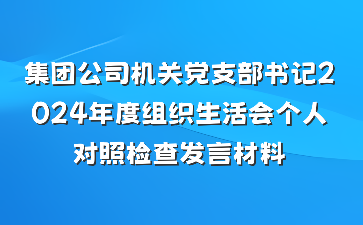集团公司机关党支部书记2024年度组织生活会个人对照检查发言材料