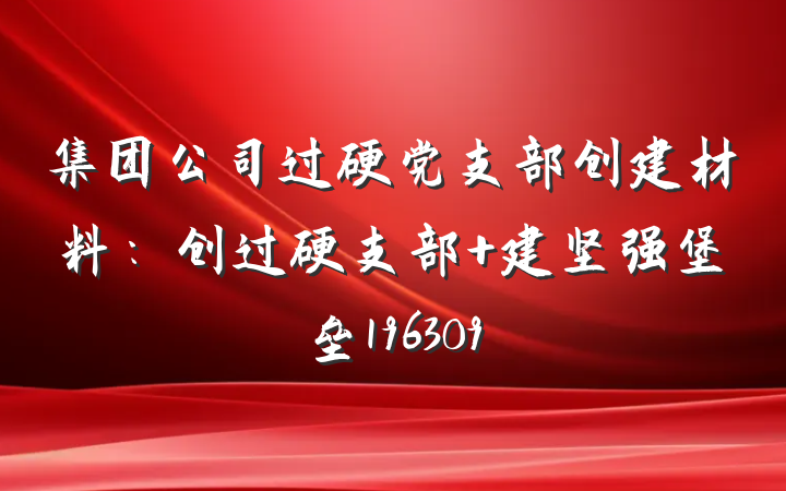 集团公司过硬党支部创建材料：创过硬支部 建坚强堡垒196309