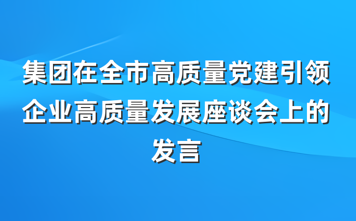 集团在全市高质量党建引领企业高质量发展座谈会上的发言