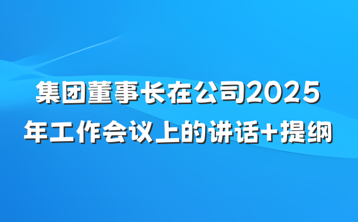 集团董事长在公司2025年工作会议上的讲话 提纲
