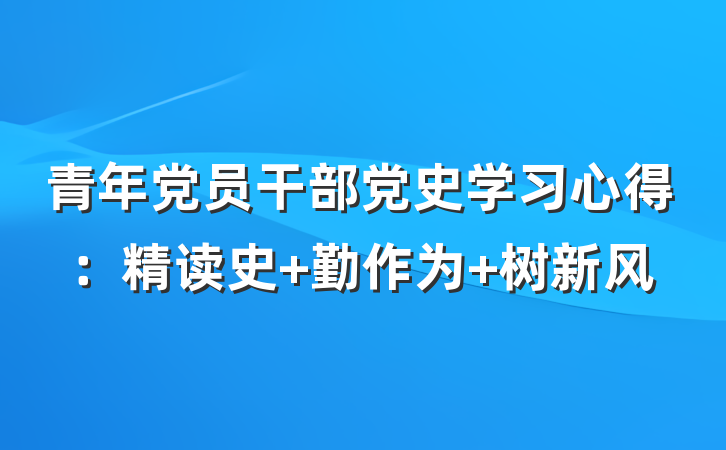 青年党员干部党史学习心得：精读史 勤作为 树新风