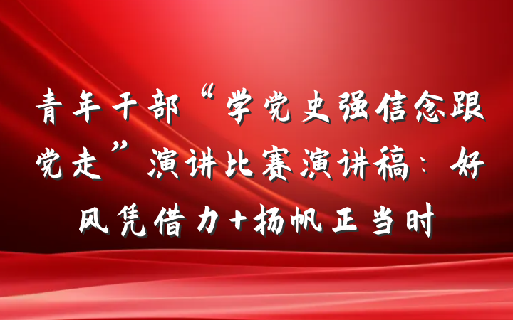 青年干部“学党史强信念跟党走”演讲比赛演讲稿：好风凭借力 扬帆正当时