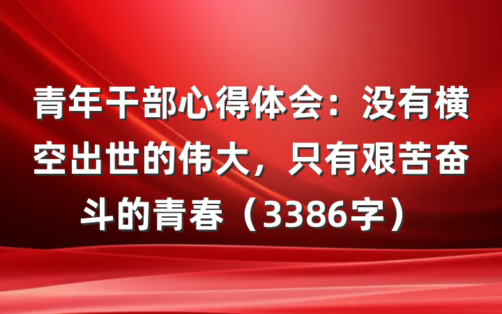 青年干部心得体会：没有横空出世的伟大，只有艰苦奋斗的青春（3386字）