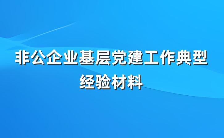 非公企业基层党建工作典型经验材料