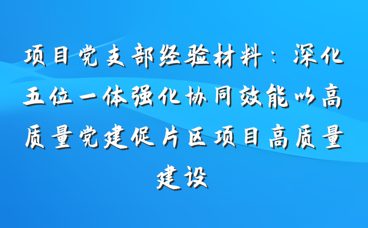项目党支部经验材料：深化五位一体强化协同效能以高质量党建促片区项目高质量建设