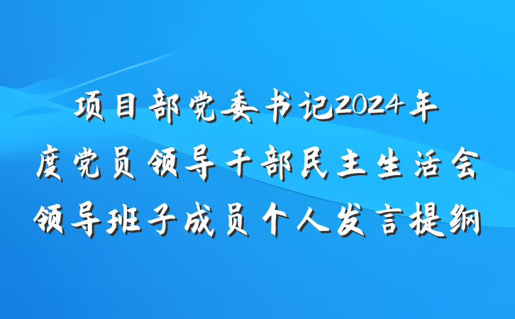 项目部党委书记2024年度党员领导干部民主生活会领导班子成员个人发言提纲