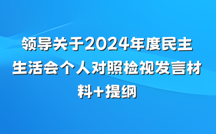 领导关于2024年度民主生活会个人对照检视发言材料 提纲
