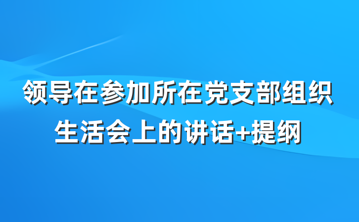 领导在参加所在党支部组织生活会上的讲话 提纲