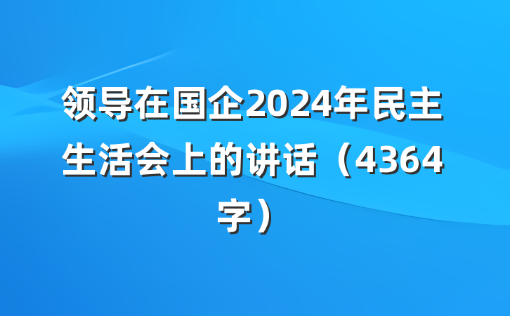 领导在国企2024年民主生活会上的讲话（4364字）