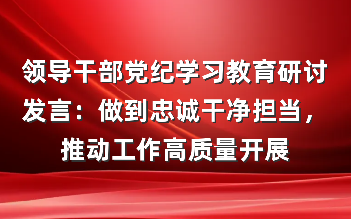 领导干部党纪学习教育研讨发言：做到忠诚干净担当，推动工作高质量开展