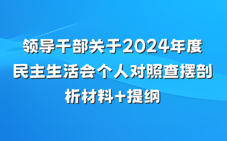 领导干部关于2024年度民主生活会个人对照查摆剖析材料 提纲