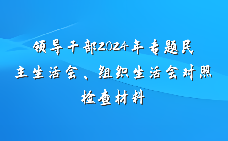 领导干部2024年专题民主生活会、组织生活会对照检查材料