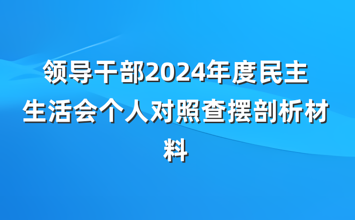 领导干部2024年度民主生活会个人对照查摆剖析材料
