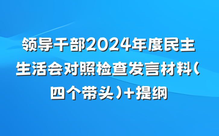 领导干部2024年度民主生活会对照检查发言材料（四个带头） 提纲