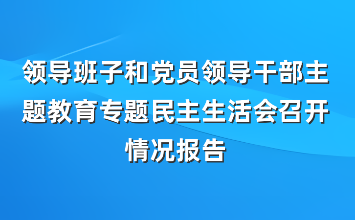 领导班子和党员领导干部主题教育专题民主生活会召开情况报告