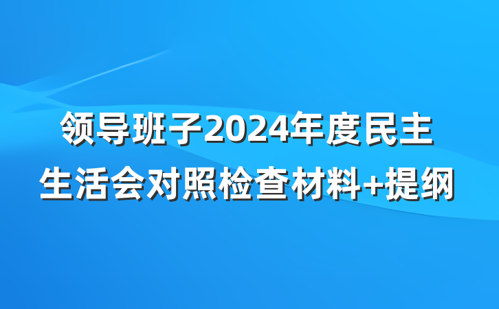 领导班子2024年度民主生活会对照检查材料 提纲