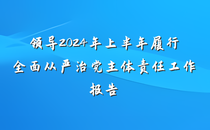 领导2024年上半年履行全面从严治党主体责任工作报告