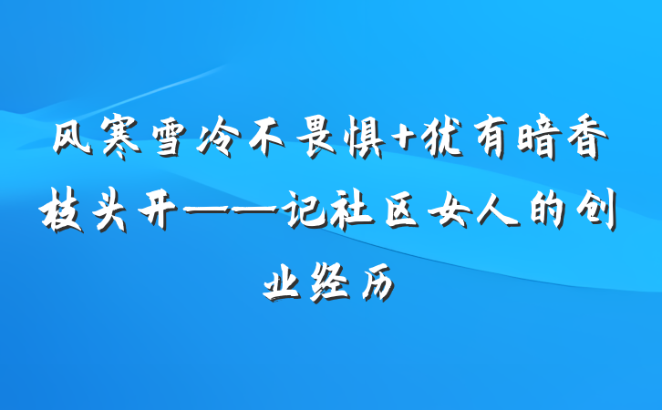 风寒雪冷不畏惧 犹有暗香枝头开——记社区女人的创业经历
