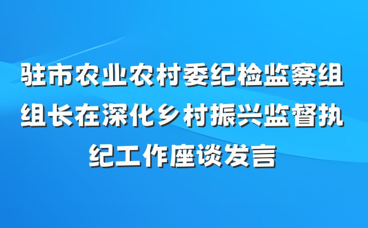 驻市农业农村委纪检监察组组长在深化乡村振兴监督执纪工作座谈发言