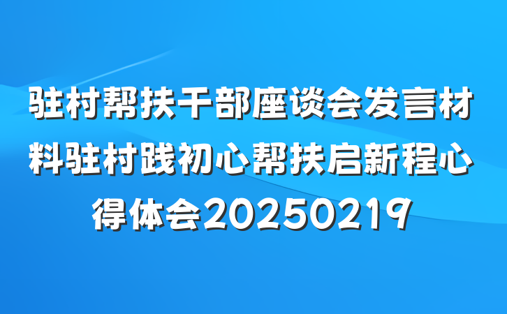 驻村帮扶干部座谈会发言材料驻村践初心帮扶启新程心得体会20250219