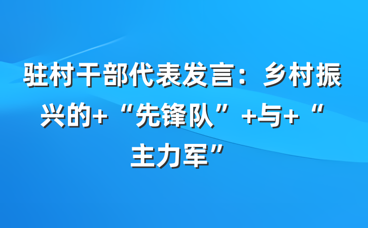 驻村干部代表发言：乡村振兴的 “先锋队” 与 “主力军”