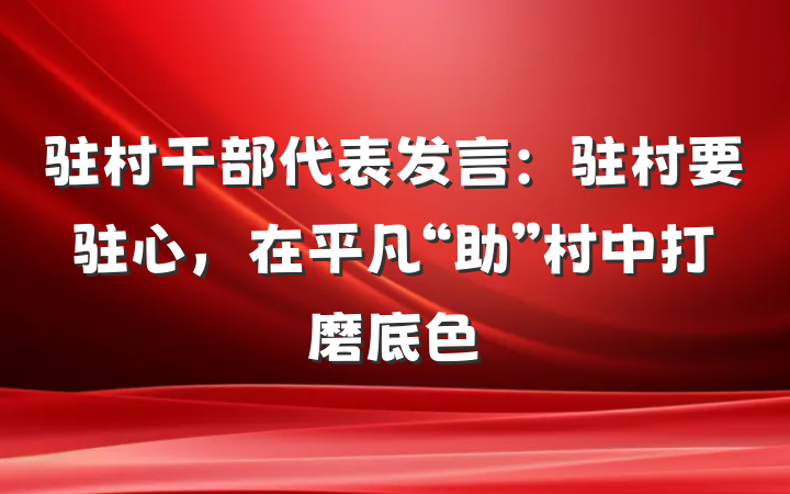 驻村干部代表发言：驻村要驻心，在平凡“助”村中打磨底色