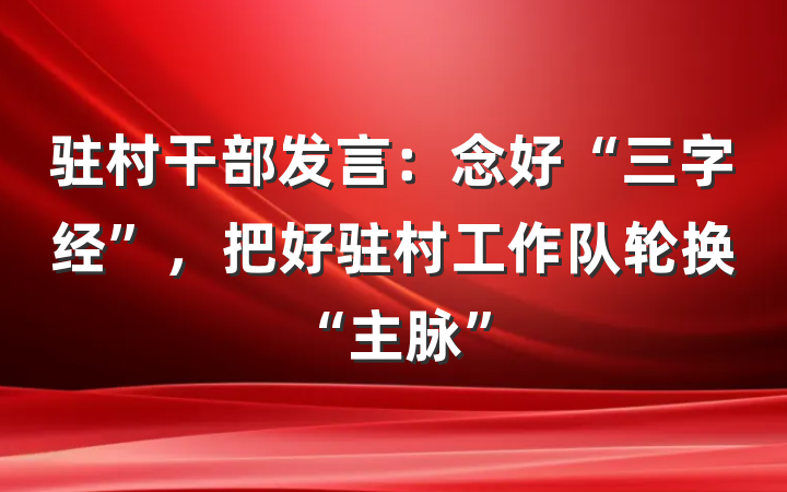 驻村干部发言：念好“三字经”，把好驻村工作队轮换“主脉”