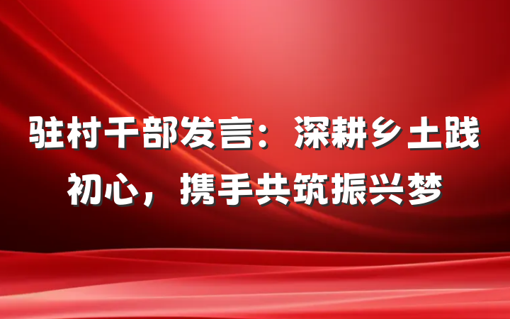 驻村干部发言：深耕乡土践初心，携手共筑振兴梦