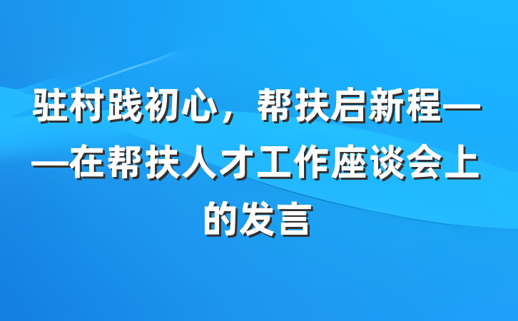 驻村践初心，帮扶启新程——在帮扶人才工作座谈会上的发言
