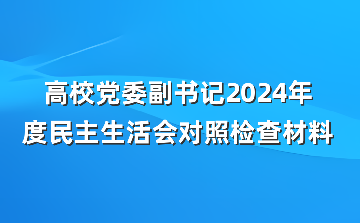 高校党委副书记2024年度民主生活会对照检查材料