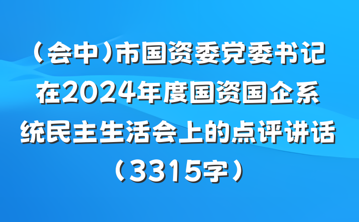 （会中）市国资委党委书记在2024年度国资国企系统民主生活会上的点评讲话（3315字）