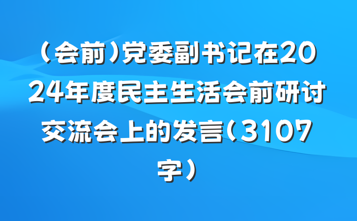 （会前）党委副书记在2024年度民主生活会前研讨交流会上的发言（3107字）