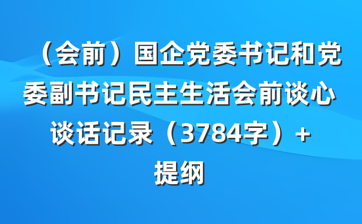 （会前）国企党委书记和党委副书记民主生活会前谈心谈话记录（3784字） 提纲