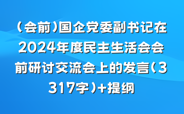 （会前）国企党委副书记在2024年度民主生活会会前研讨交流会上的发言（3317字） 提纲