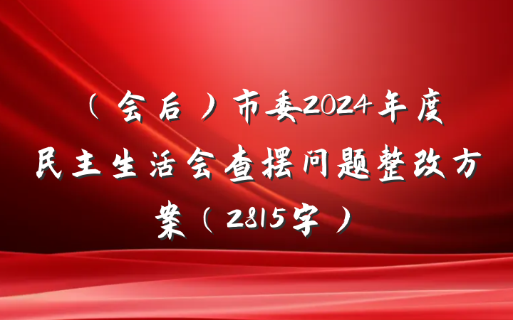 （会后）市委2024年度民主生活会查摆问题整改方案（2815字）