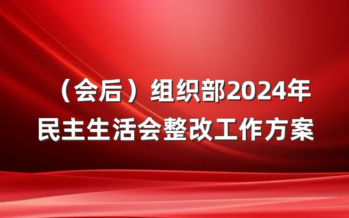 （会后）组织部2024年民主生活会整改工作方案