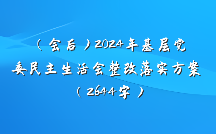 （会后）2024年基层党委民主生活会整改落实方案（2644字）