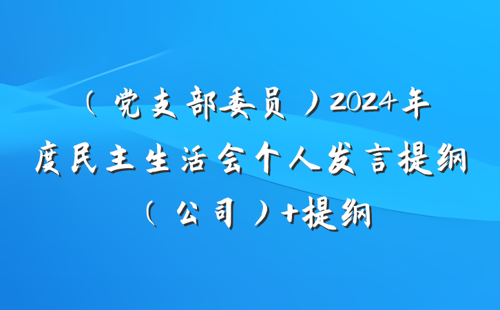 （党支部委员）2024年度民主生活会个人发言提纲（公司） 提纲